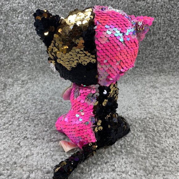 Ty Flippables Malibu Cat Plush 6" Limited Edition Sequin Pink/Black/White - Picture 4 of 16
